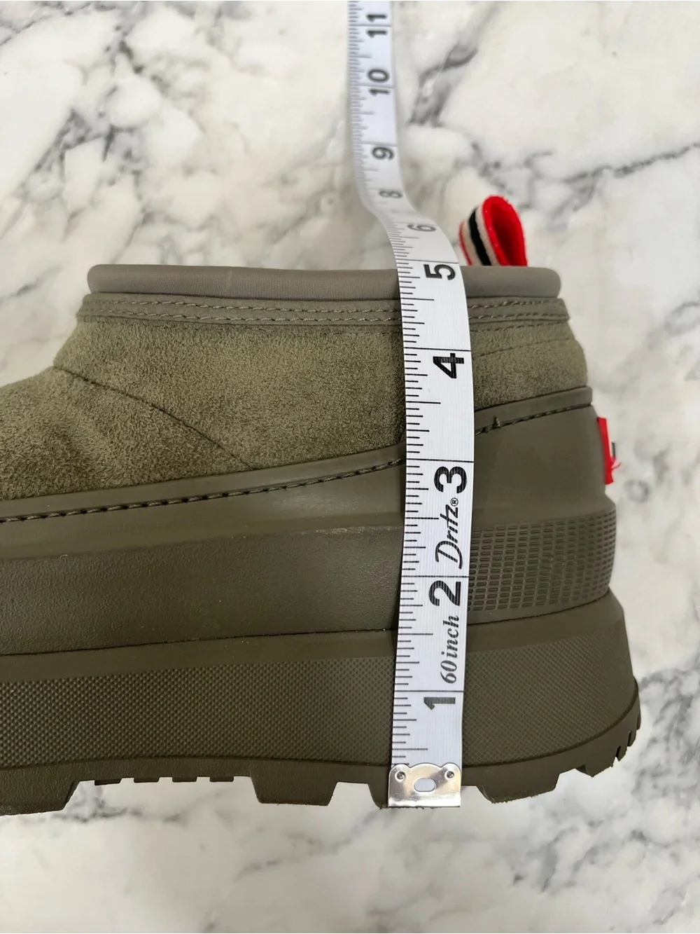 Hunter Askern Waterproof Suede Platform Bootie in Loch Olive Green Size 7